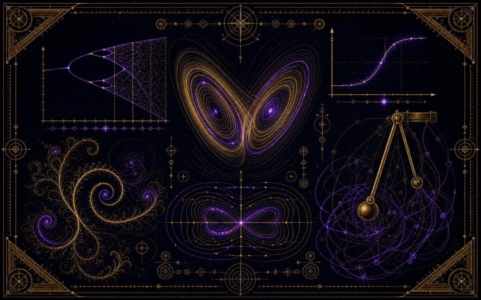 Attracteur de Lorenz et diagramme de bifurcation gravés en filets d'or