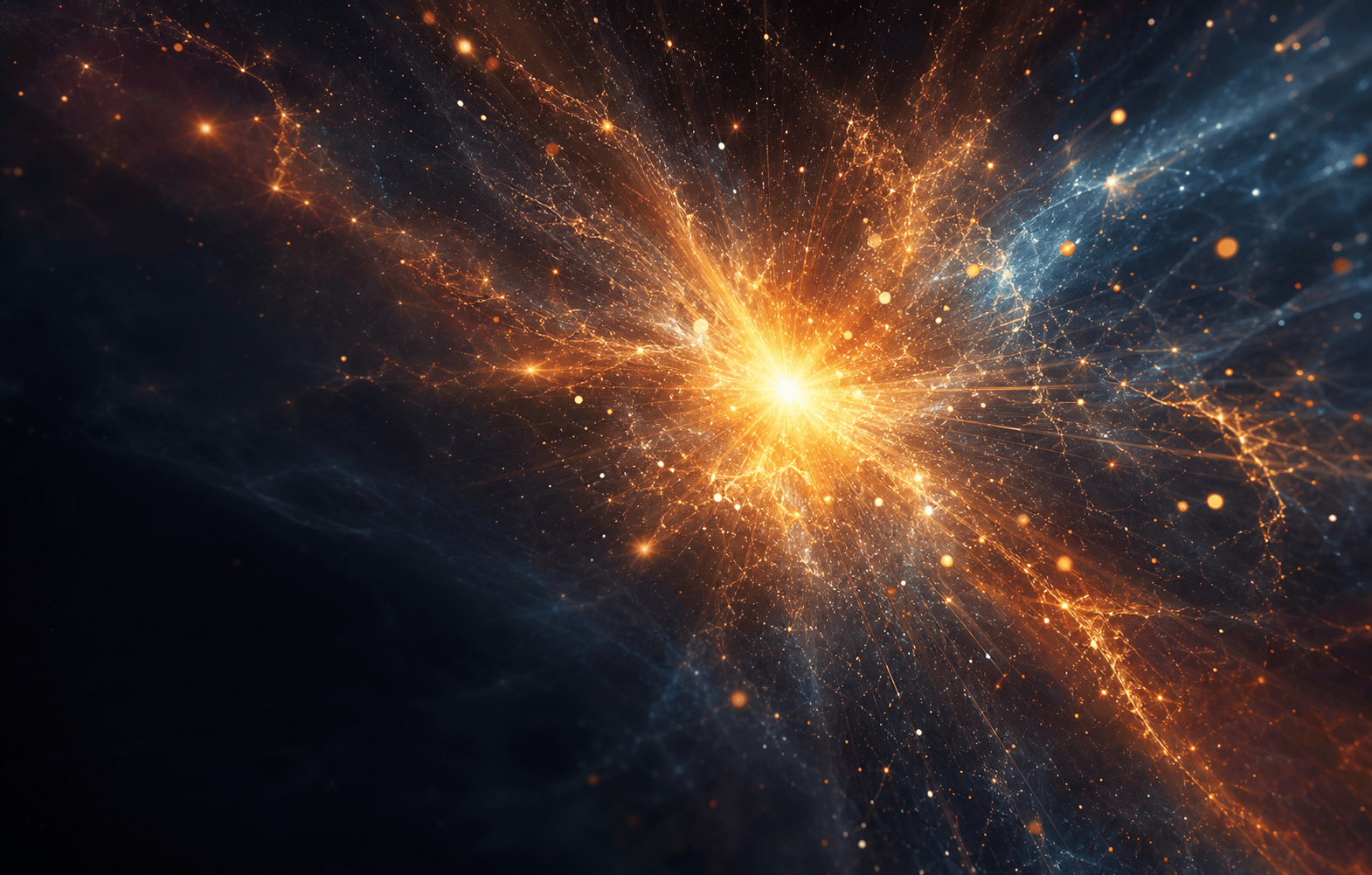 Vue d'artiste du Big Bang : éclat de lumière primordiale en expansion