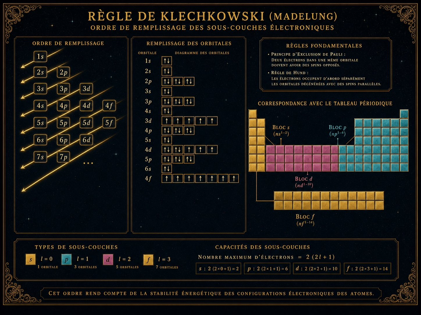 Ordre de remplissage de Klechkowski et construction des lignes du tableau