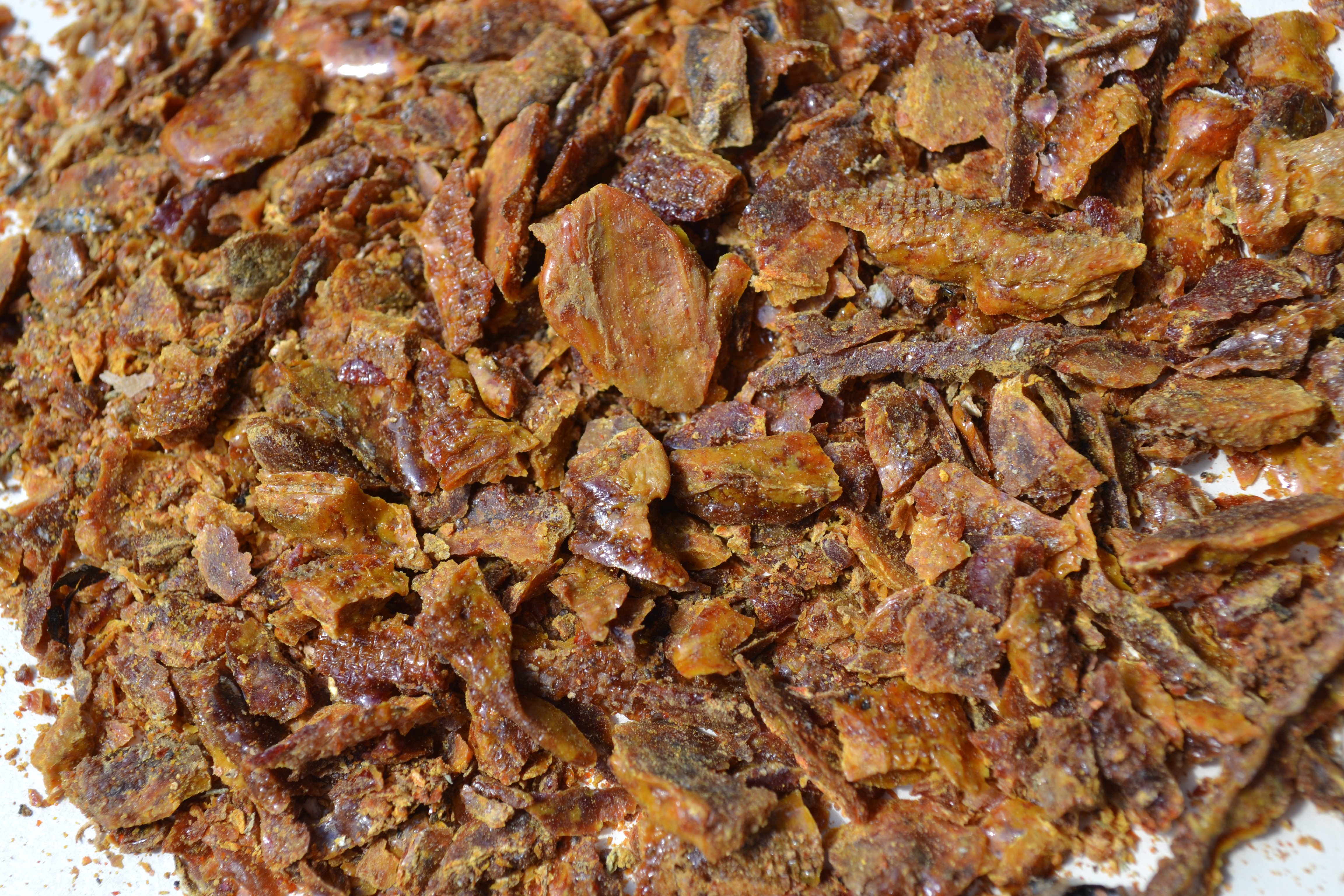 Propolis brute : amas de fragments de résine ocre et brun récoltée sur les bourgeons.