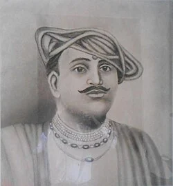 Vignette dessinée représentant Kanhoji Angre coiffé d'un turban.