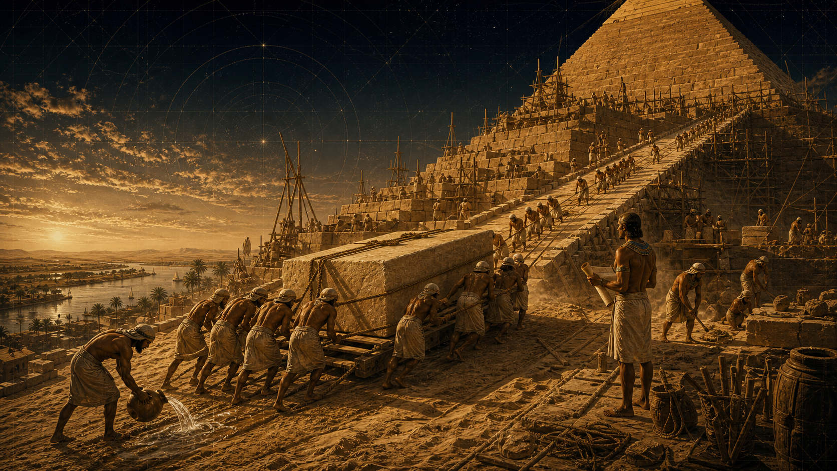 Le chantier de la Grande Pyramide : ouvriers, rampes et traîneaux